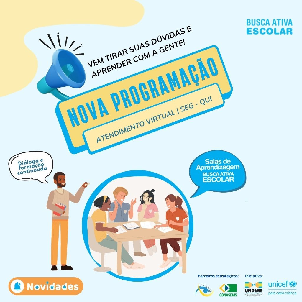 Nova programação das Salas de Aprendizagem da Busca Ativa Escolar traz debate sobre violências e exclusão
