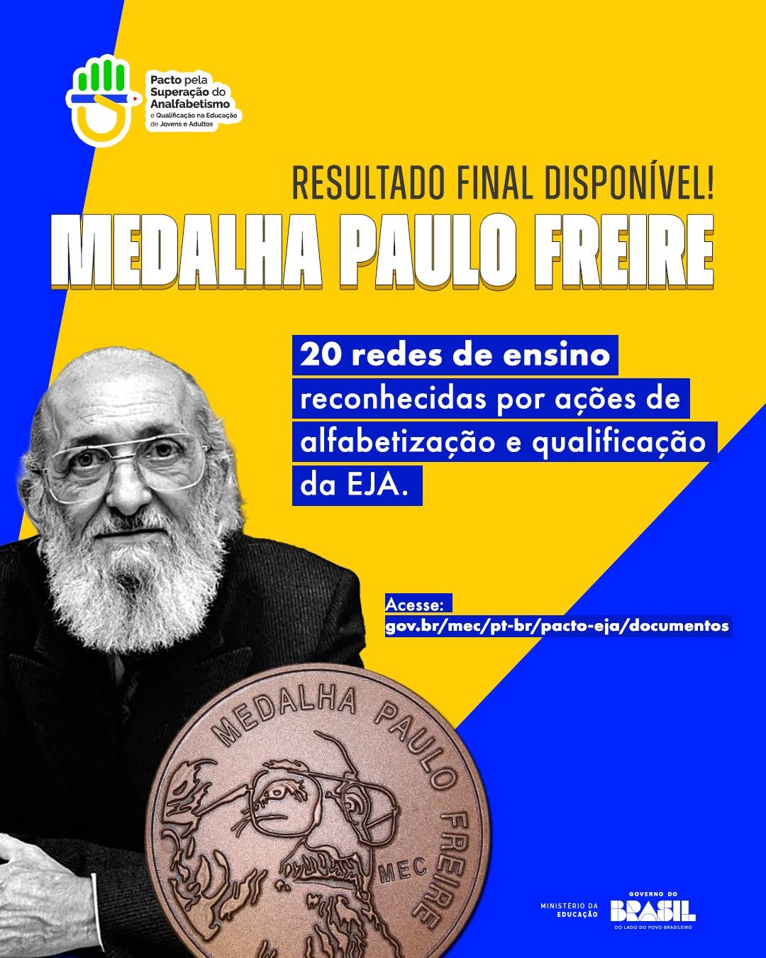 Divulgado resultado final da Medalha Paulo Freire
